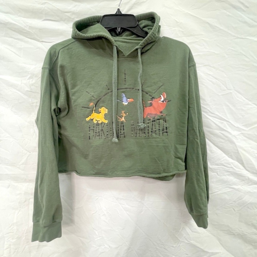 Disney Womens Large The Lion King Hakuna Matata Crop Hoodie Olive Green Simba